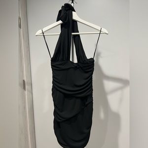 Halter tie criss cross open back ruche dress